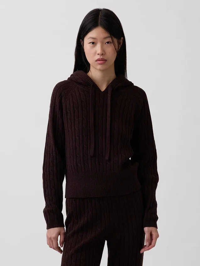 CashSoft relaxte hoodie met kabelpatroon