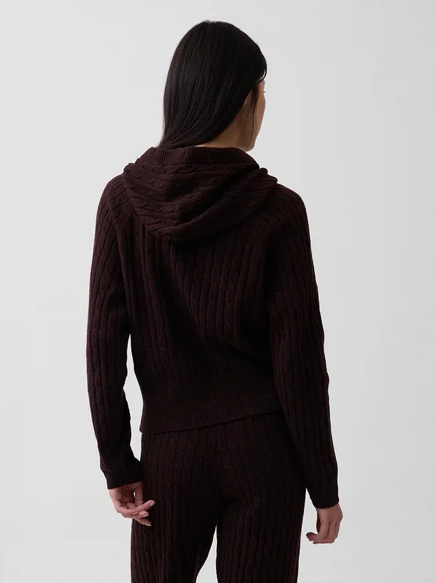 CashSoft relaxte hoodie met kabelpatroon