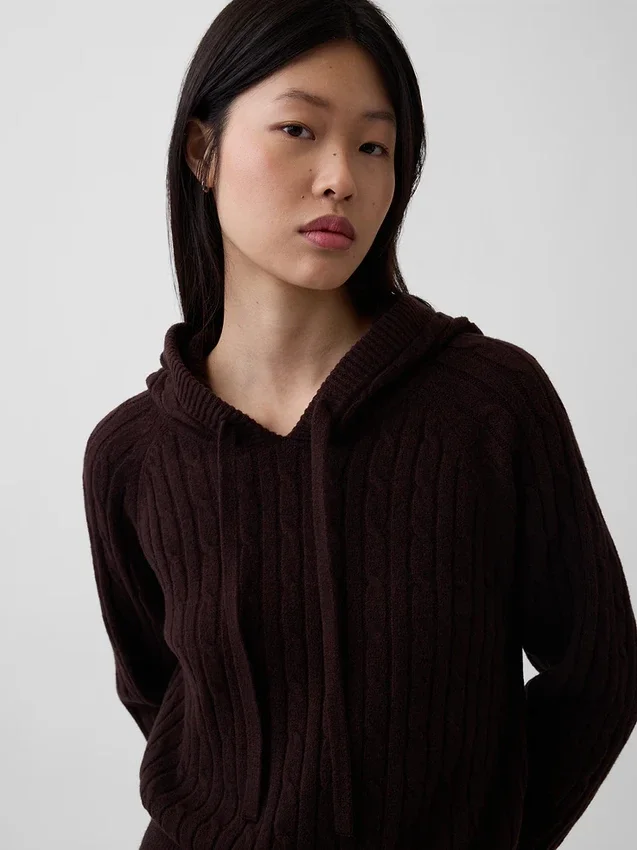 CashSoft relaxte hoodie met kabelpatroon