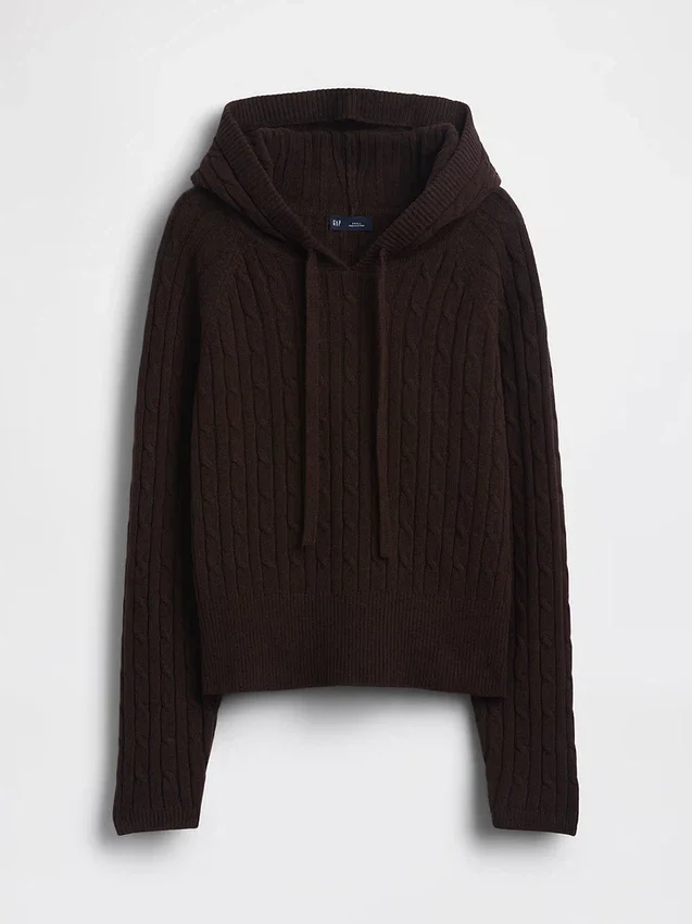 CashSoft relaxte hoodie met kabelpatroon