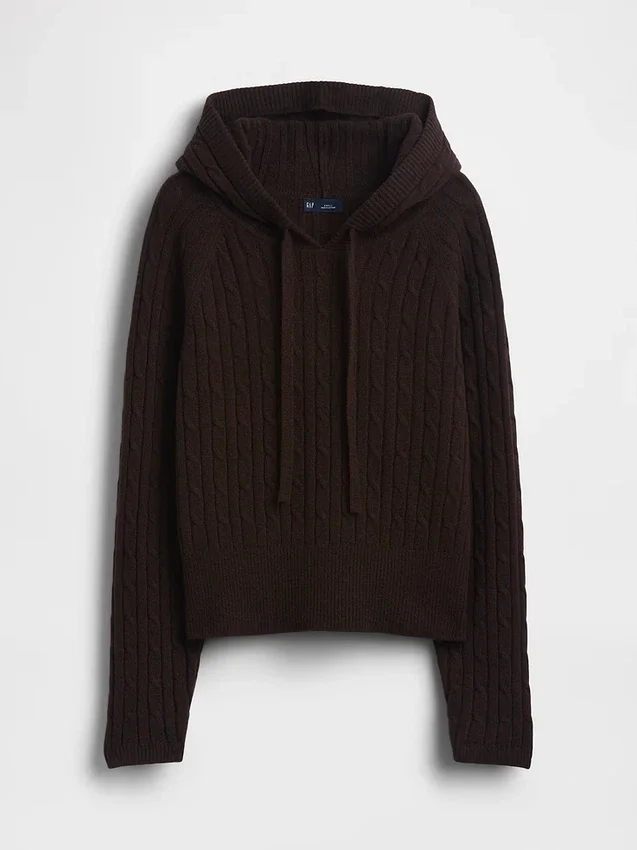 CashSoft relaxte hoodie met kabelpatroon