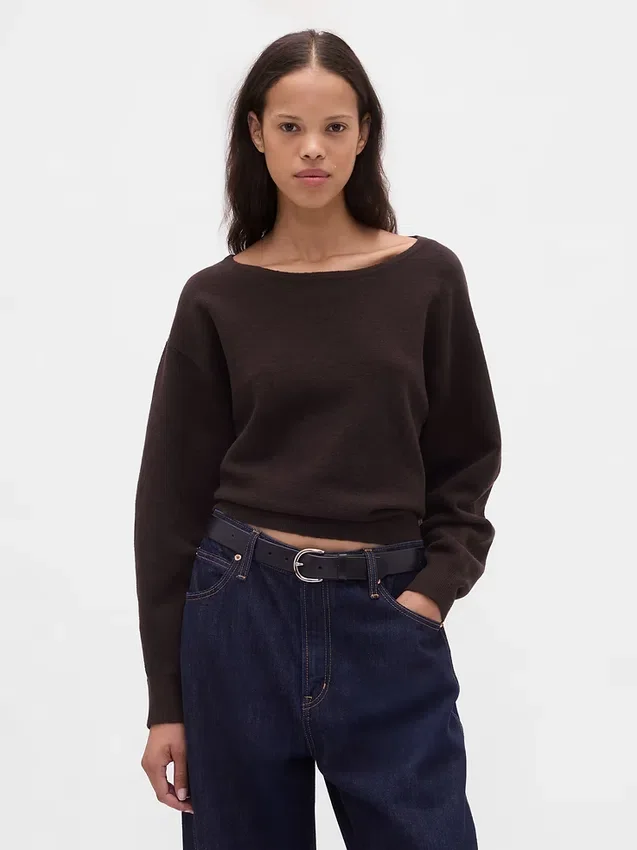 CashSoft stretch cropped trui met lantaarnmouwen