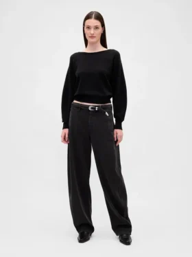 CashSoft stretch cropped trui met lantaarnmouwen