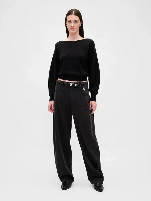 CashSoft stretch cropped trui met lantaarnmouwen