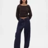 CashSoft stretch cropped trui met lantaarnmouwen