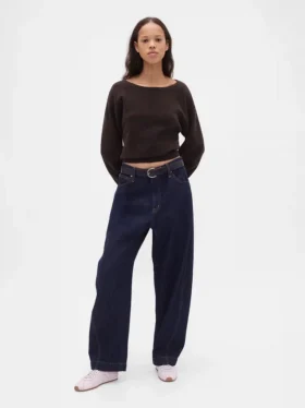 CashSoft stretch cropped trui met lantaarnmouwen