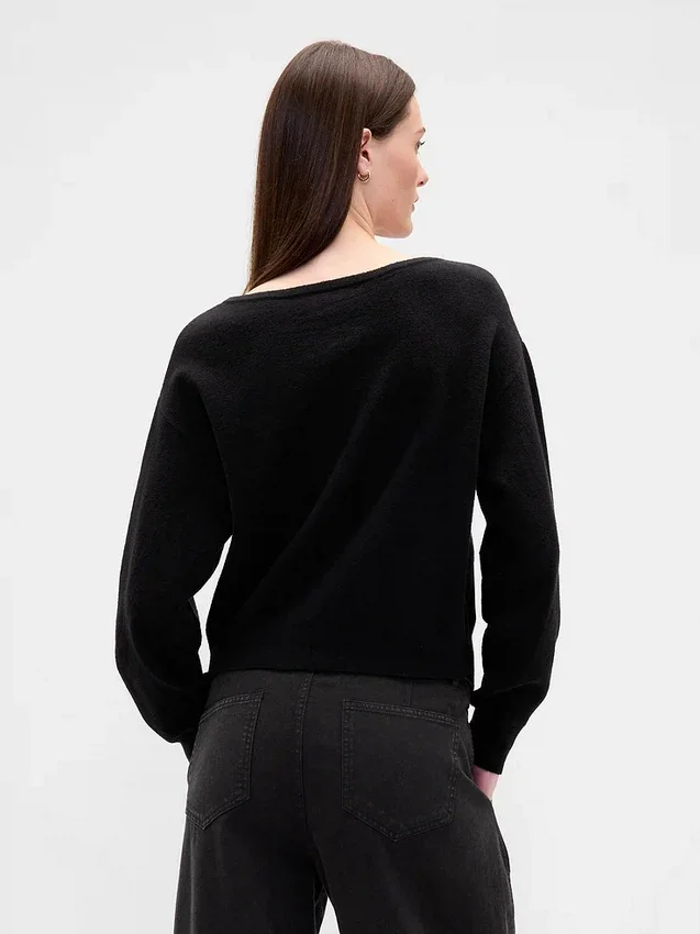 CashSoft stretch cropped trui met lantaarnmouwen