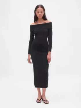 CashSoft stretch midi-trui-jurk met blote schouders