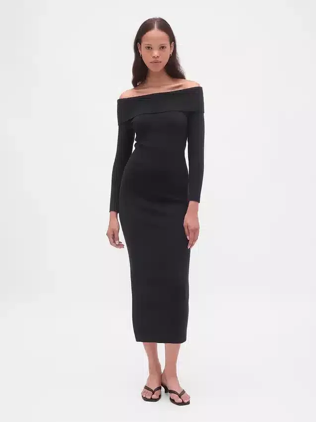 CashSoft stretch midi-trui-jurk met blote schouders