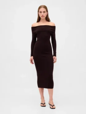 CashSoft stretch midi-trui-jurk met blote schouders