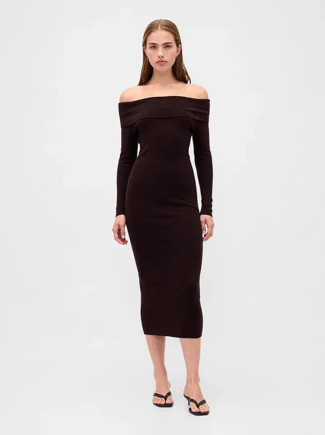 CashSoft stretch midi-trui-jurk met blote schouders