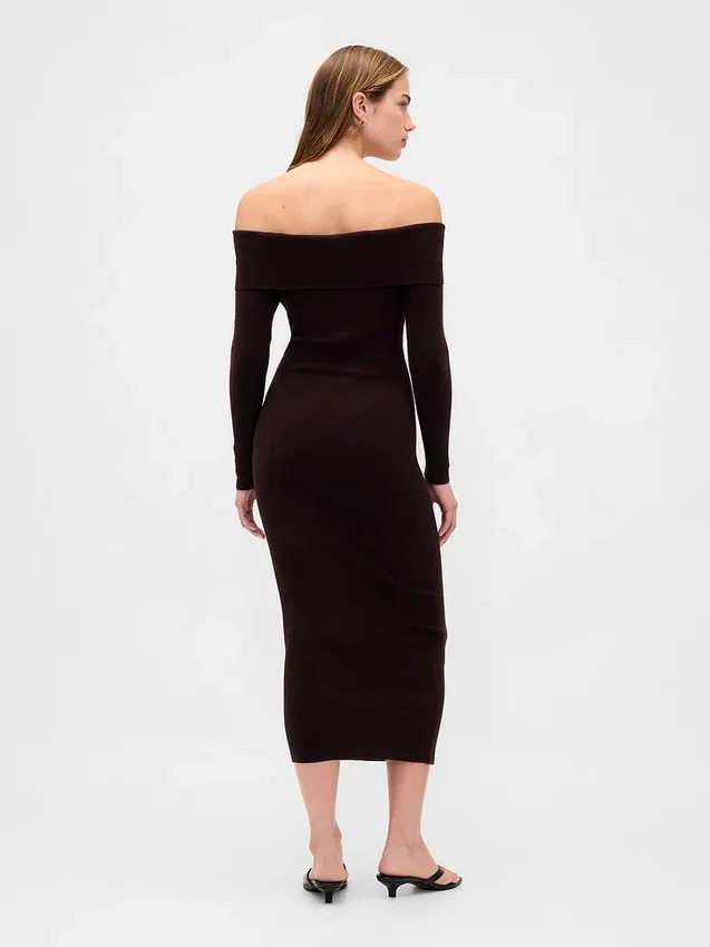 CashSoft stretch midi-trui-jurk met blote schouders