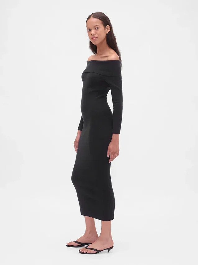CashSoft stretch midi-trui-jurk met blote schouders