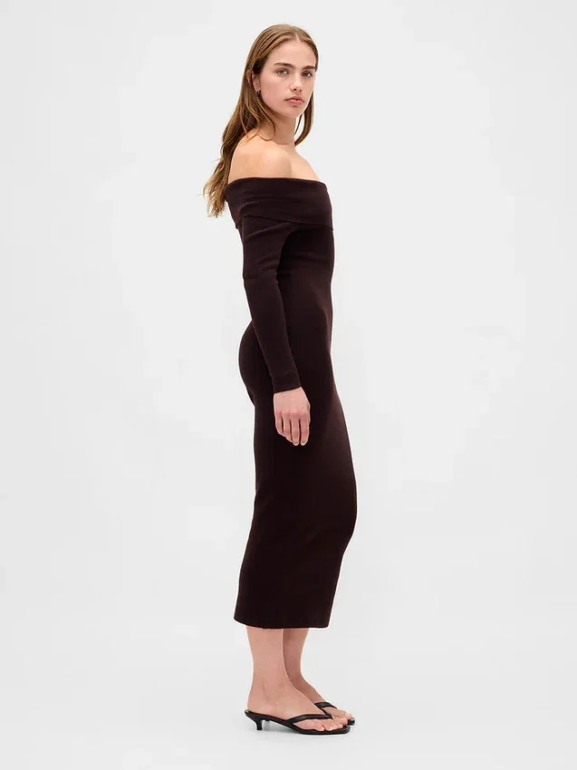 CashSoft stretch midi-trui-jurk met blote schouders