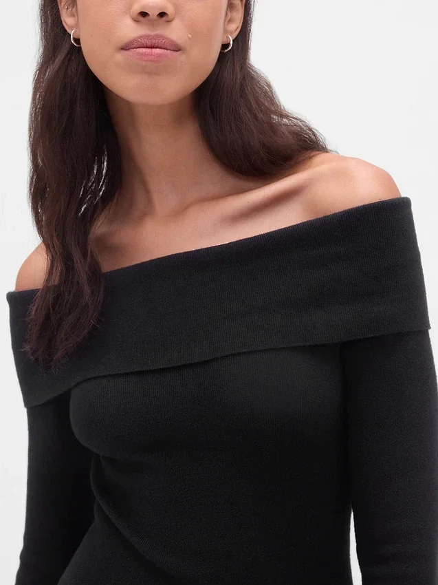CashSoft stretch midi-trui-jurk met blote schouders
