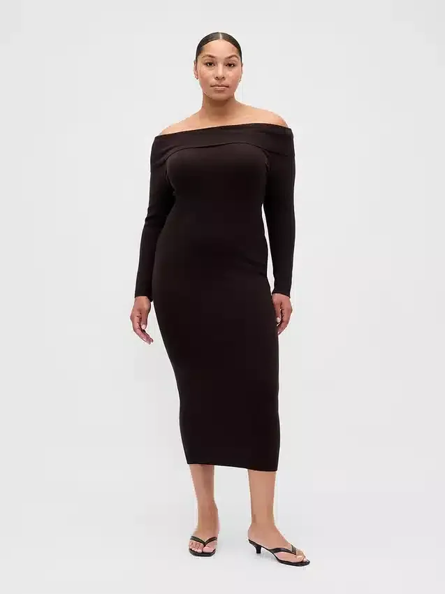 CashSoft stretch midi-trui-jurk met blote schouders