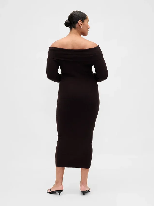 CashSoft stretch midi-trui-jurk met blote schouders