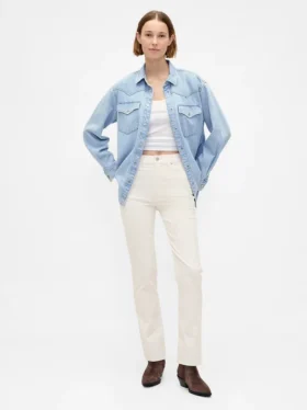 Corduroy '90s slim straight broek met hoge taille