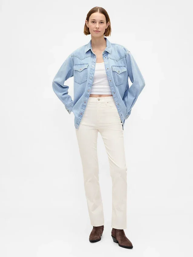 Corduroy '90s slim straight broek met hoge taille