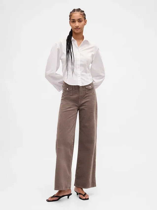 Corduroy broek met hoge taille en wijde pijpen