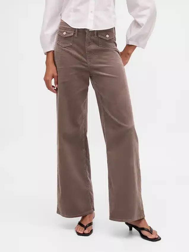 Corduroy broek met hoge taille en wijde pijpen