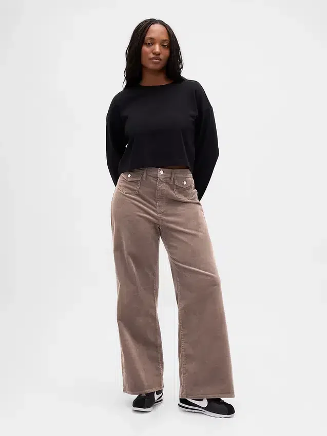 Corduroy broek met hoge taille en wijde pijpen