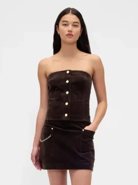 Corduroy strapless cropped vest