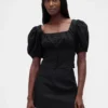 Crop-corsettop met pofmouwjes van linnenmix