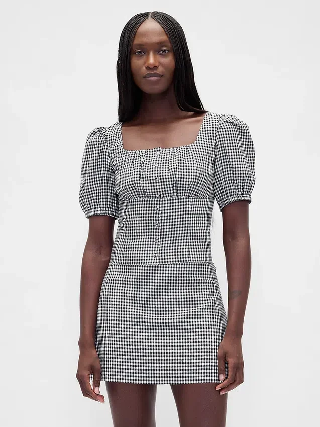 Crop-corsettop met pofmouwjes van linnenmix
