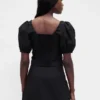 Crop-corsettop met pofmouwjes van linnenmix