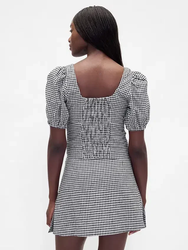 Crop-corsettop met pofmouwjes van linnenmix