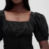 Crop-corsettop met pofmouwjes van linnenmix