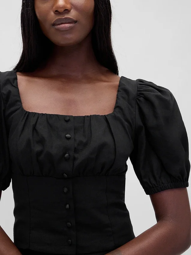 Crop-corsettop met pofmouwjes van linnenmix