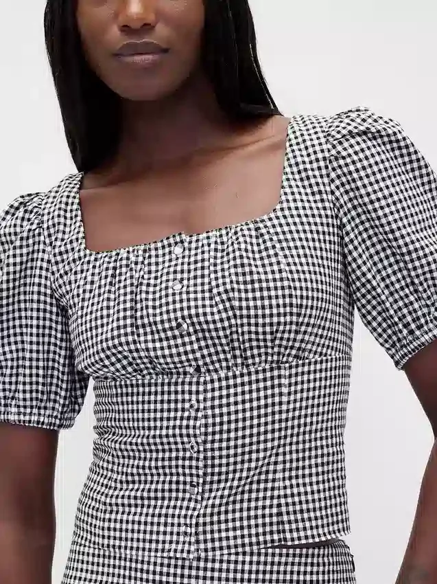 Crop-corsettop met pofmouwjes van linnenmix