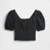 Crop-corsettop met pofmouwjes van linnenmix