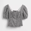 Crop-corsettop met pofmouwjes van linnenmix