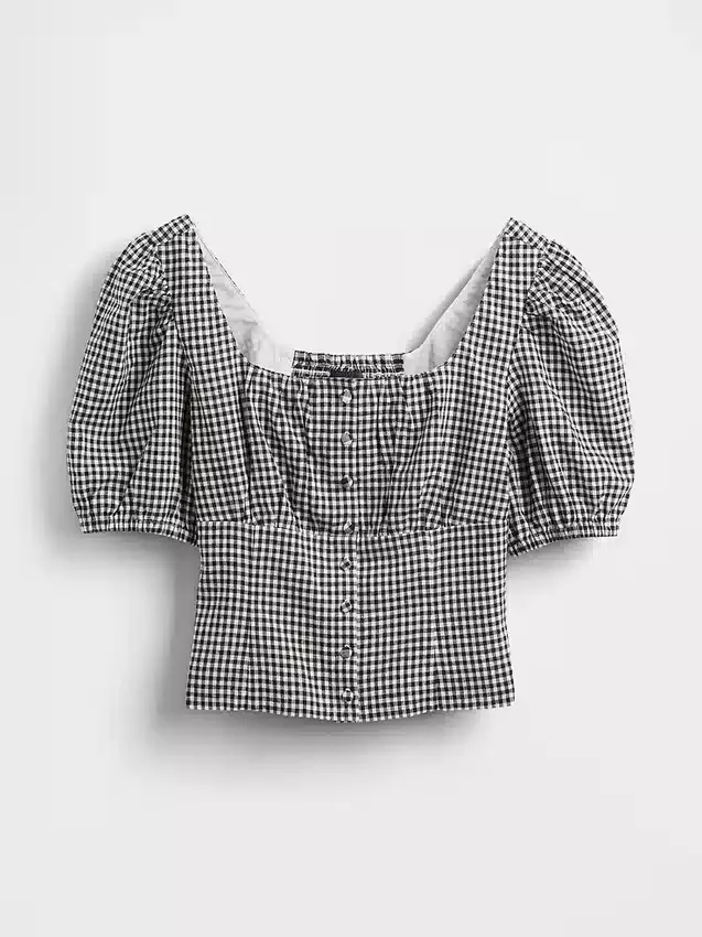 Crop-corsettop met pofmouwjes van linnenmix