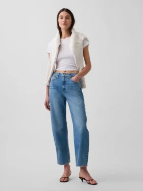Crop-jeans met hoge taille en wijd uitlopende pijpen