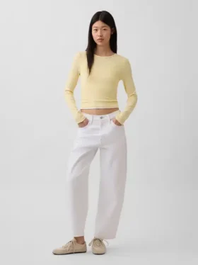 Crop-jeans met hoge taille en wijd uitlopende pijpen