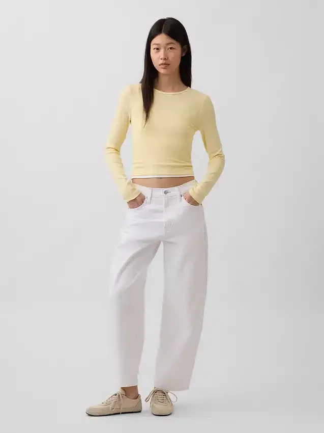 Crop-jeans met hoge taille en wijd uitlopende pijpen