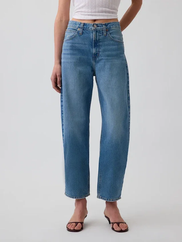 Crop-jeans met hoge taille en wijd uitlopende pijpen