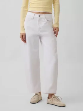 Crop-jeans met hoge taille en wijd uitlopende pijpen