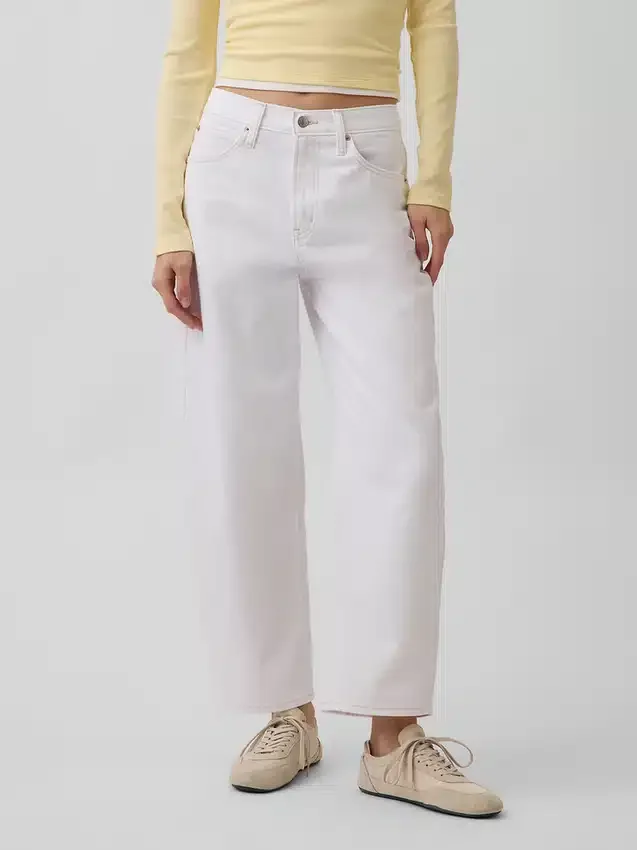 Crop-jeans met hoge taille en wijd uitlopende pijpen