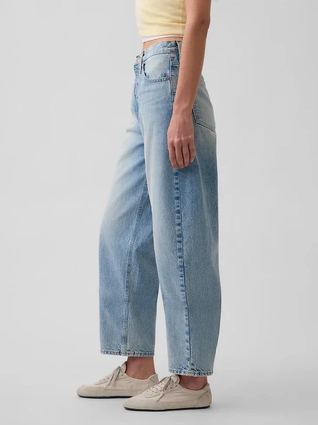 Crop-jeans met hoge taille en wijd uitlopende pijpen