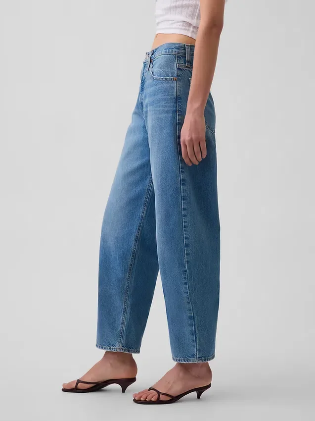 Crop-jeans met hoge taille en wijd uitlopende pijpen