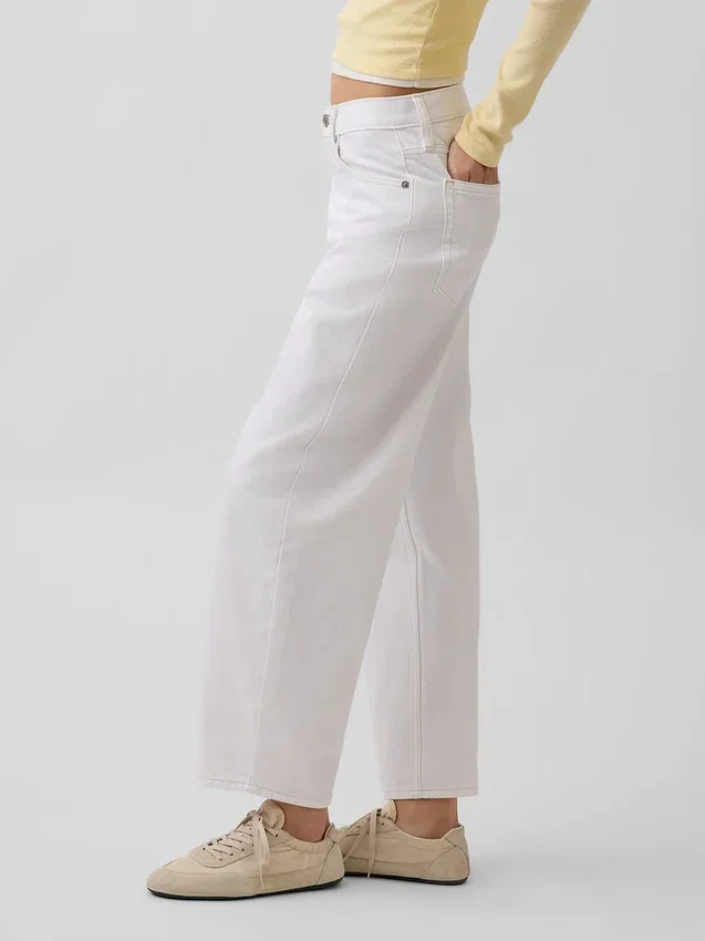 Crop-jeans met hoge taille en wijd uitlopende pijpen