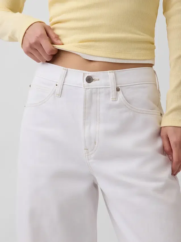 Crop-jeans met hoge taille en wijd uitlopende pijpen