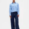 Crop-shirt van biologisch katoen met rechte zoom