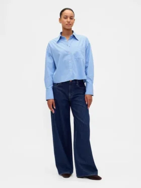 Crop-shirt van biologisch katoen met rechte zoom