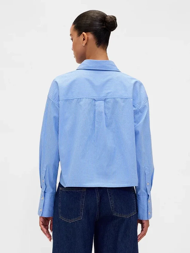 Crop-shirt van biologisch katoen met rechte zoom